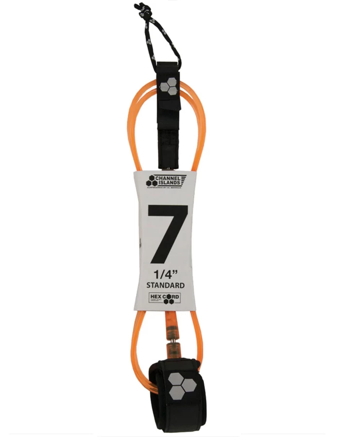 CHANNEL ISLAND HEX CORD STANDARD 7' LEASH FLO ORANGE