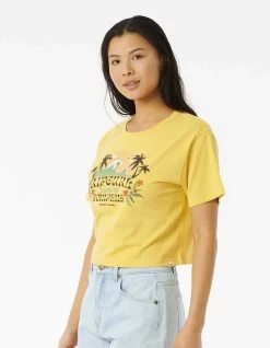 RIP CURL BRAZIALIAN SOUL CROP TEE LIGHT YELLOW -Freedom Wave Shop rip curl brazilian soul crop tee donna light yellow 1