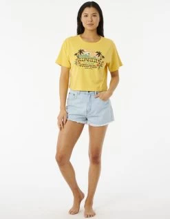 RIP CURL BRAZIALIAN SOUL CROP TEE LIGHT YELLOW -Freedom Wave Shop rip curl brazilian soul crop tee donna light yellow 2