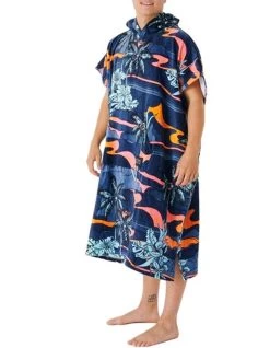 RIP CURL COMBO PRINT HOODED TOWEL BLACK BLUE -Freedom Wave Shop rip curl combo print poncho in spugna black blue 4
